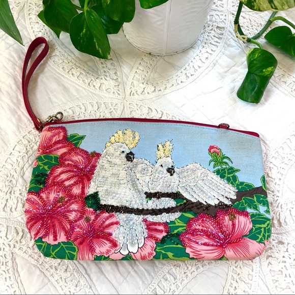 Anthropologie Handbags - Vintage Tropical Fun Sequined Bird Bag Zip Clutch